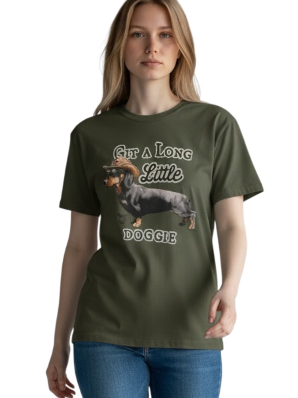 Source Unknown Olive Graphic Dachshund Tee
